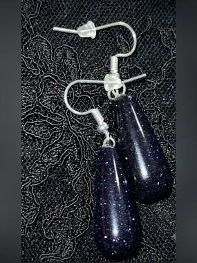 Blue Goldstone Crystal Drop Earrings
